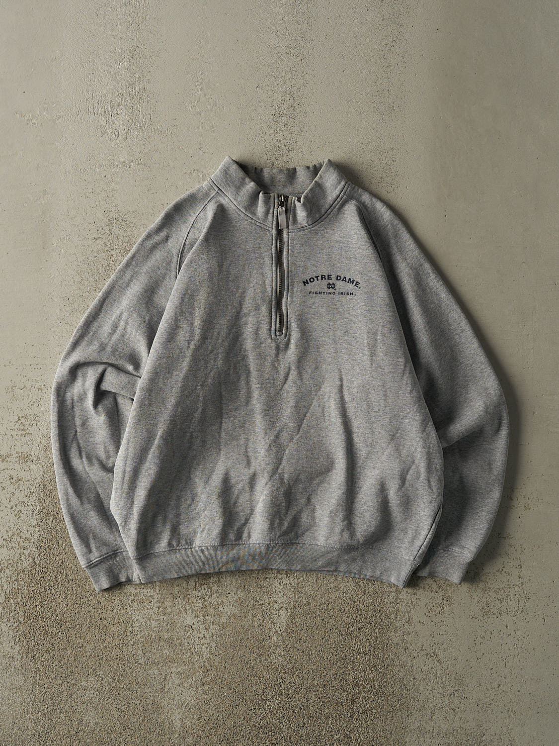 Vintage 90s Grey University of Notre Dame Fighting Irish Quarter Zip Sweater (L)