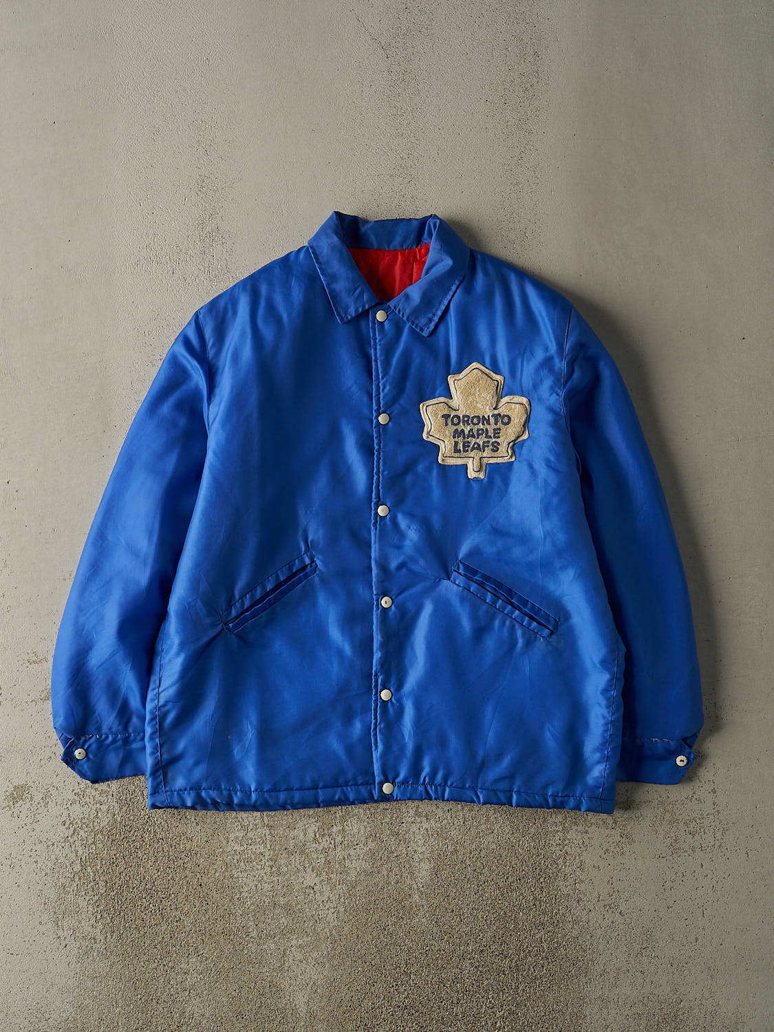 Vintage 80s Blue Toronto Maple Leafs Embroidered Nylon Jacket (XL)