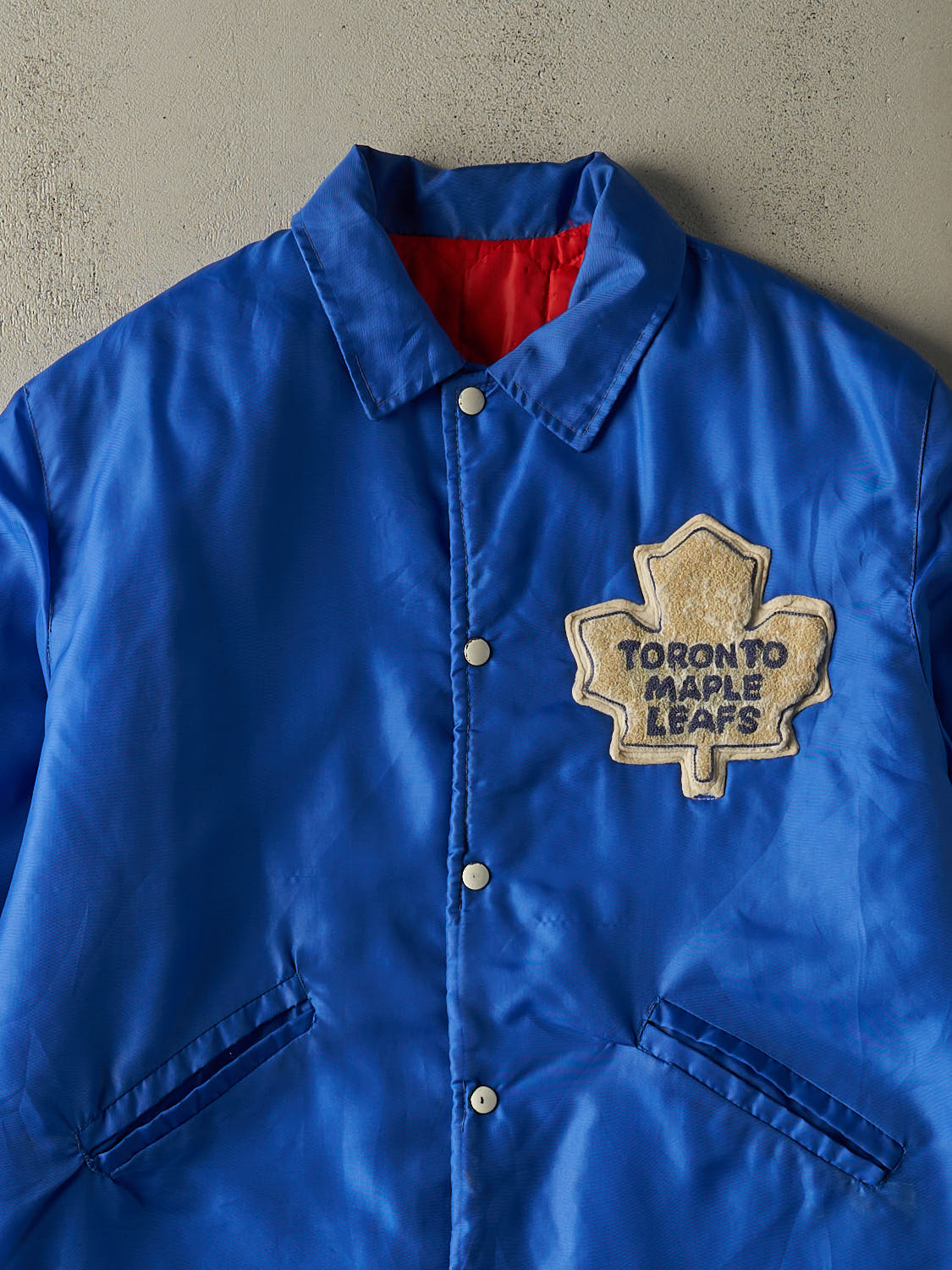 Vintage 80s Blue Toronto Maple Leafs Embroidered Nylon Jacket (XL)
