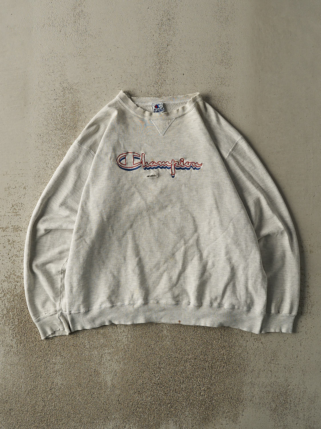 Vintage 90s Heather Grey Champion Embroidered Crewneck (L/XL)