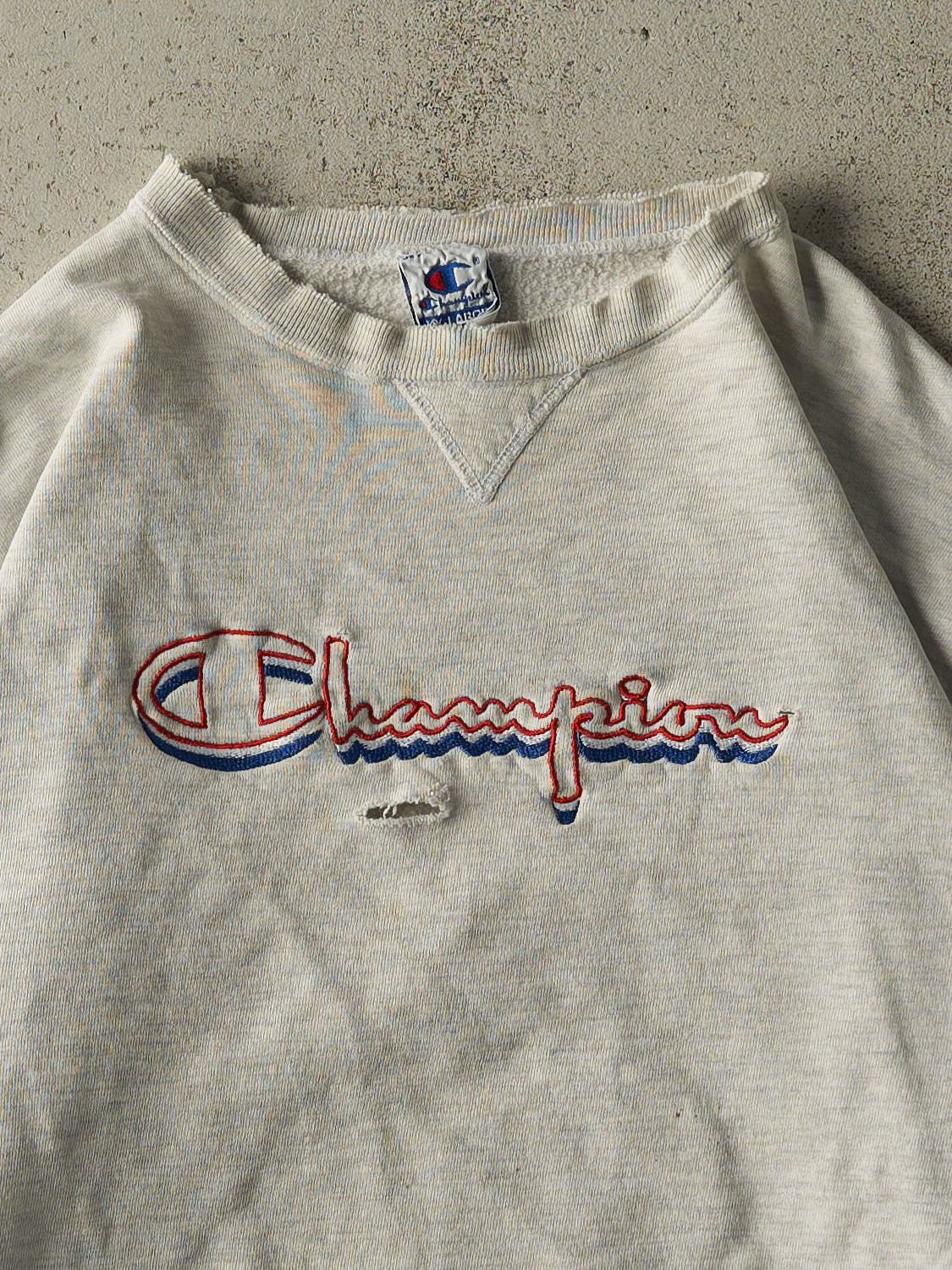 Vintage 90s Heather Grey Champion Embroidered Crewneck (L/XL)
