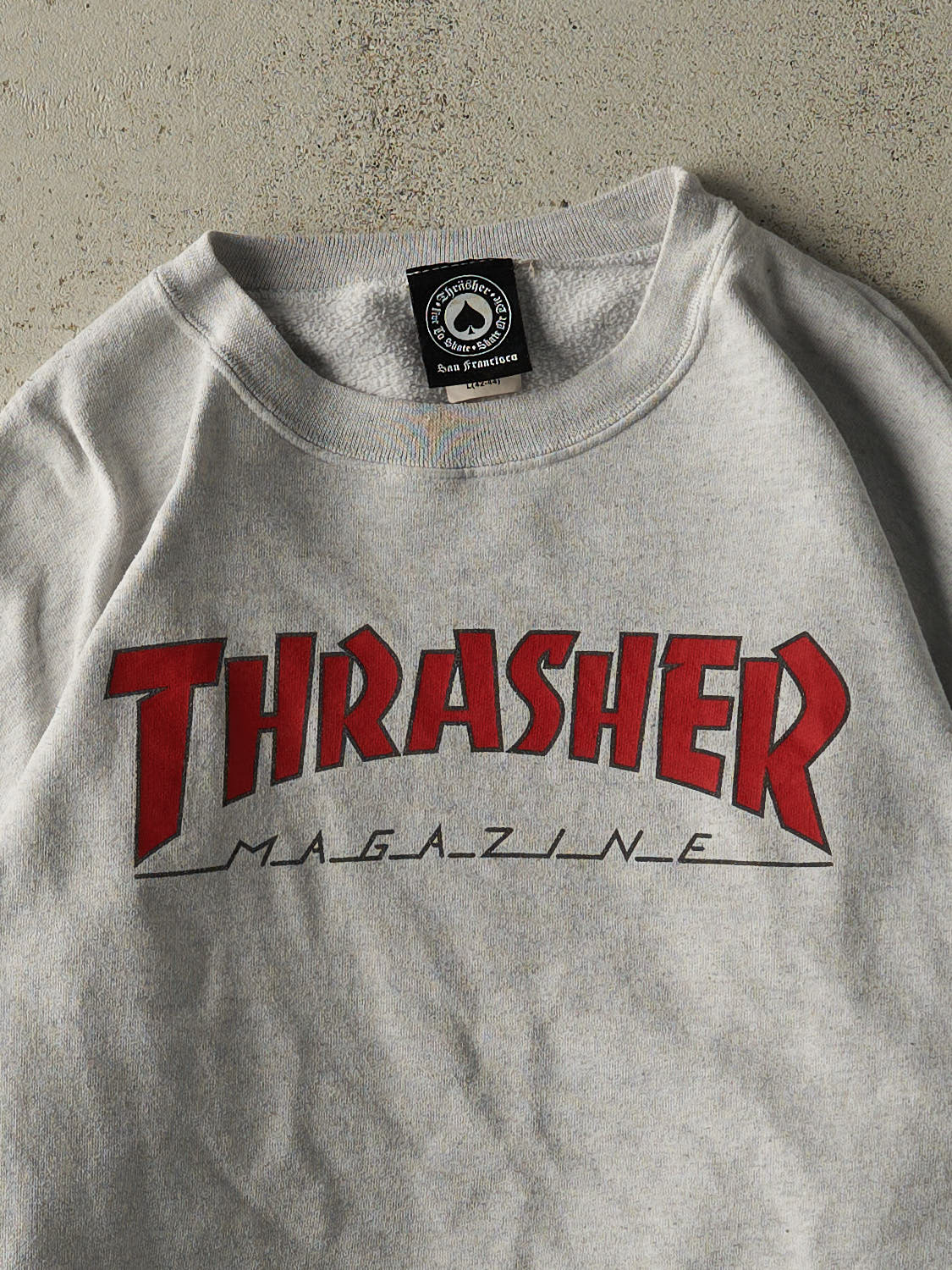 Vintage Y2K Heather Grey Thrasher Skateboard Magazine Crewneck (L)