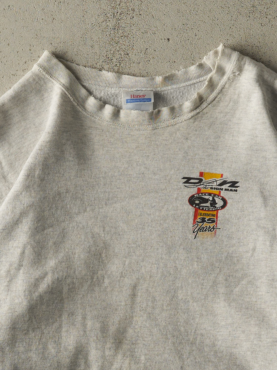 Vintage 10' Heather Grey Dan The Sign Man Racing Boxy Crewneck (XL)