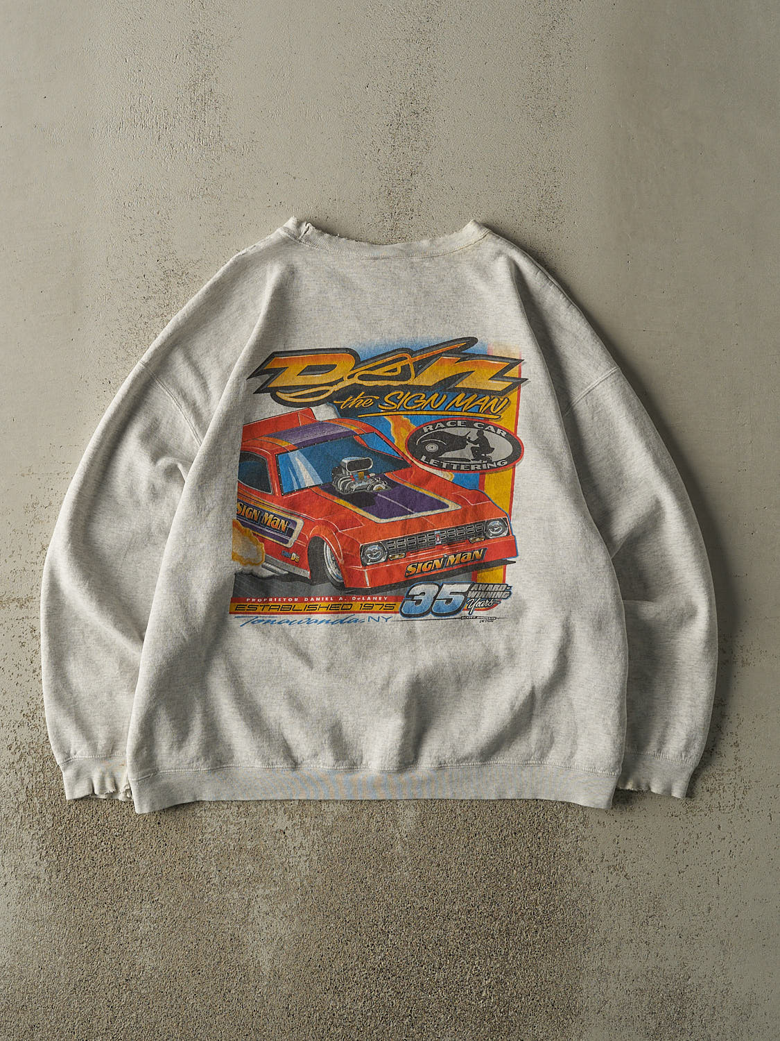 Vintage 10' Heather Grey Dan The Sign Man Racing Boxy Crewneck (XL)