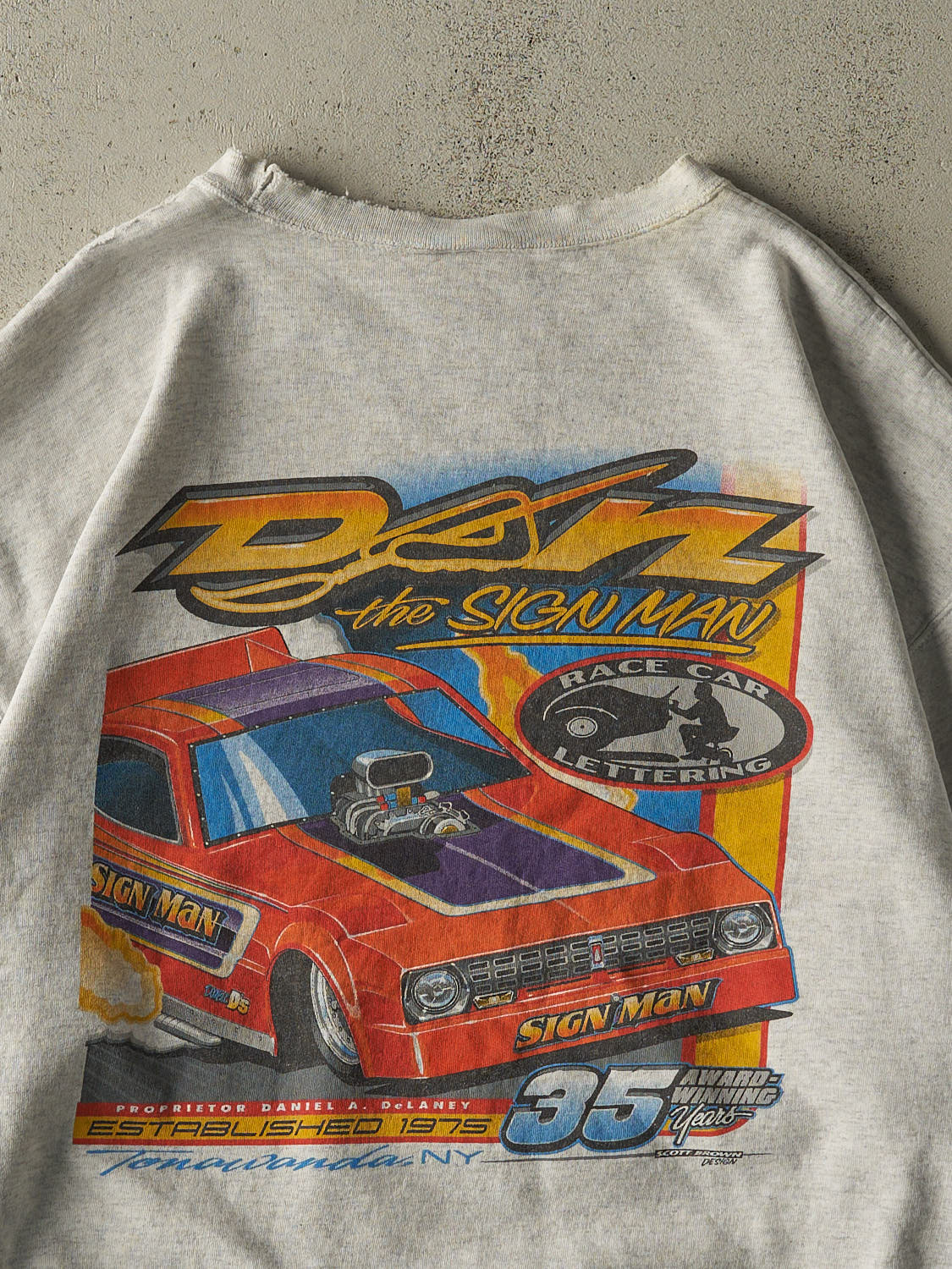 Vintage 10' Heather Grey Dan The Sign Man Racing Boxy Crewneck (XL)