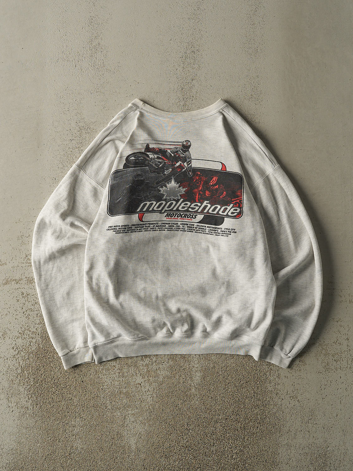 Vintage 90s Heather Grey Mapleshade Motocross Crewneck (L/XL)