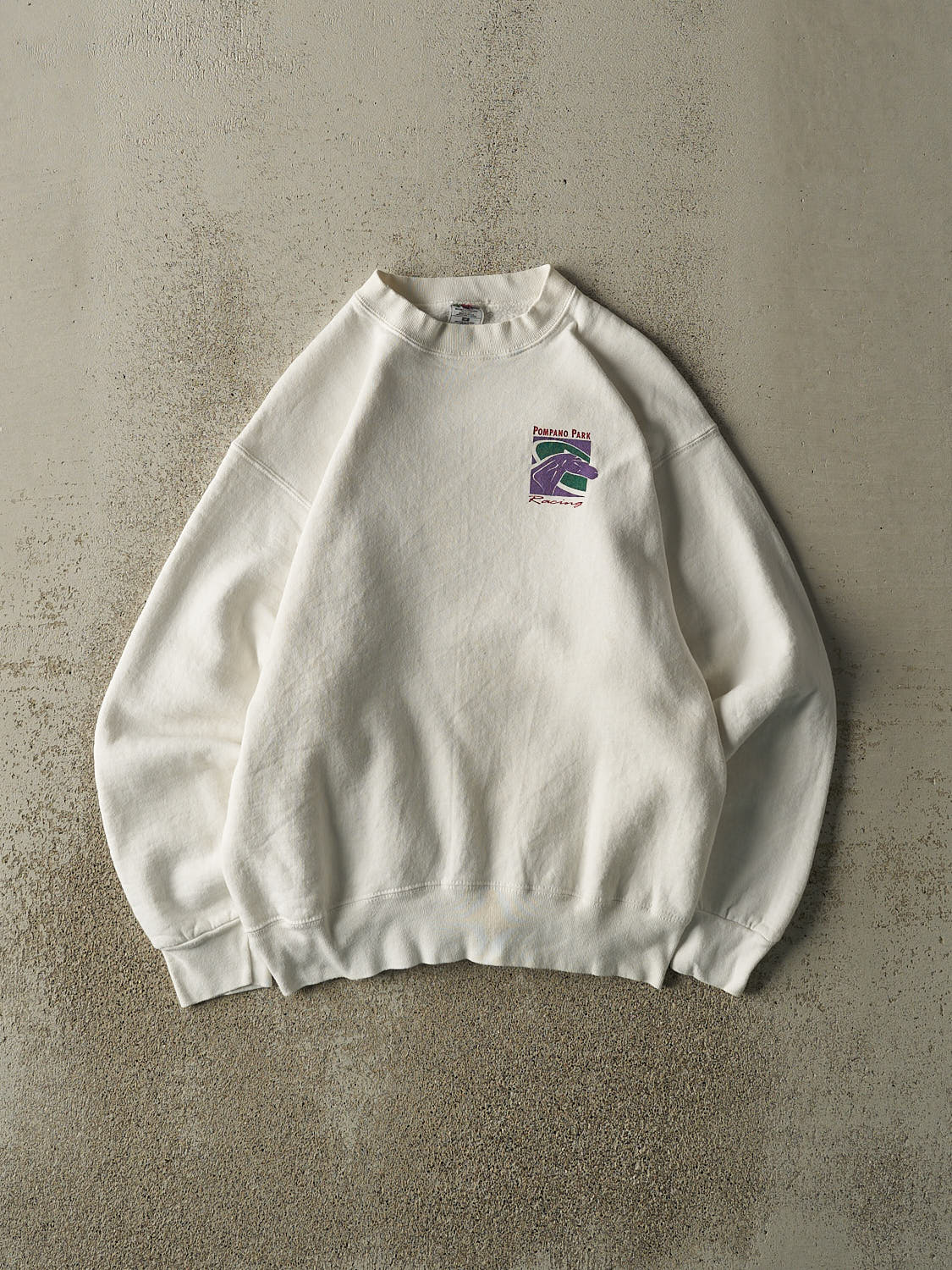 Vintage 90s White Pompano Park Racing Crewneck (S/M)