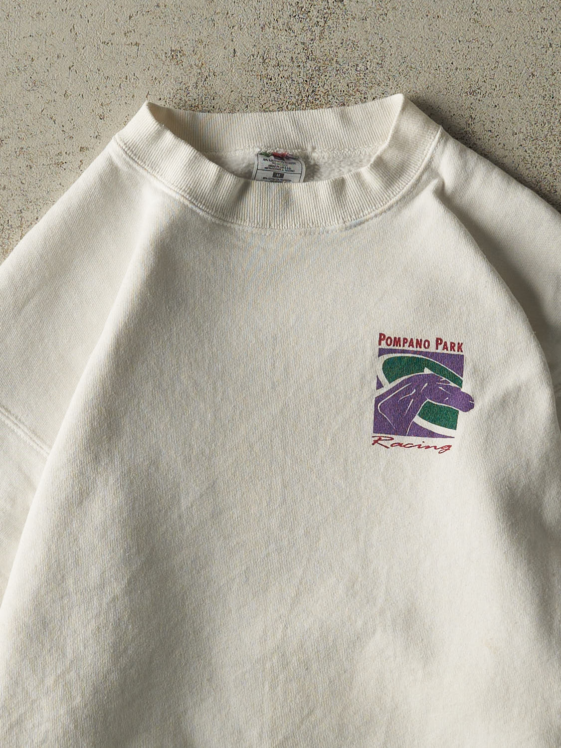 Vintage 90s White Pompano Park Racing Crewneck (S/M)