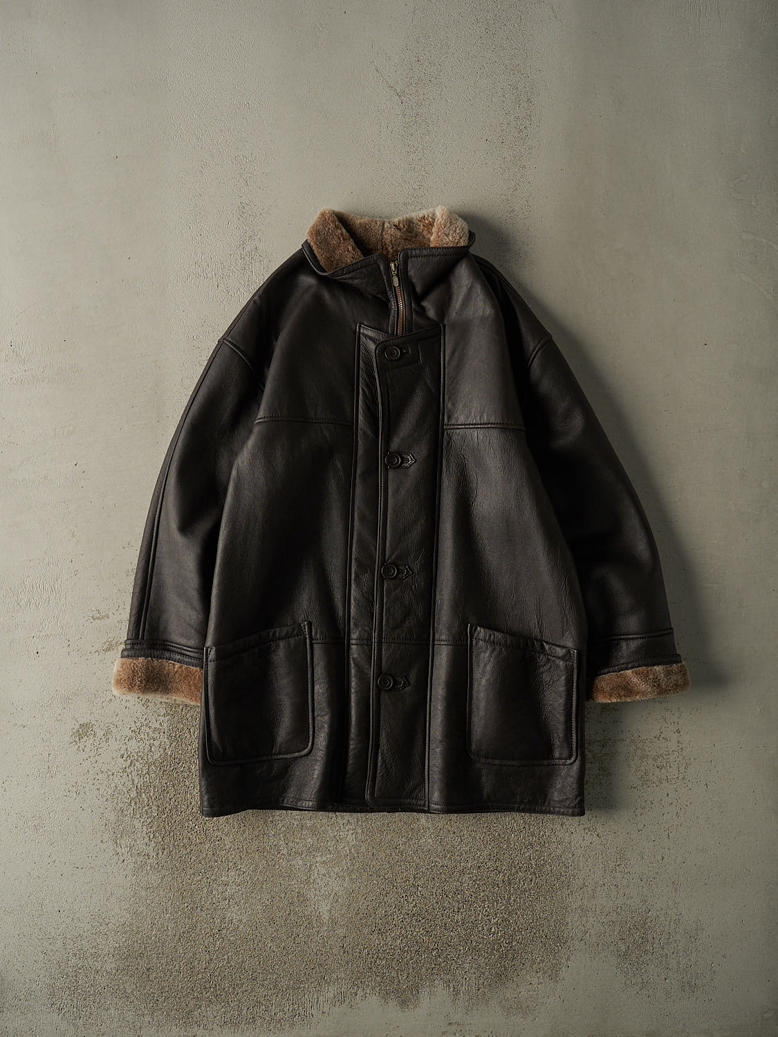 Vintage 90s Brown Sheep Skin Shearling Leather Jacket (L/XL)