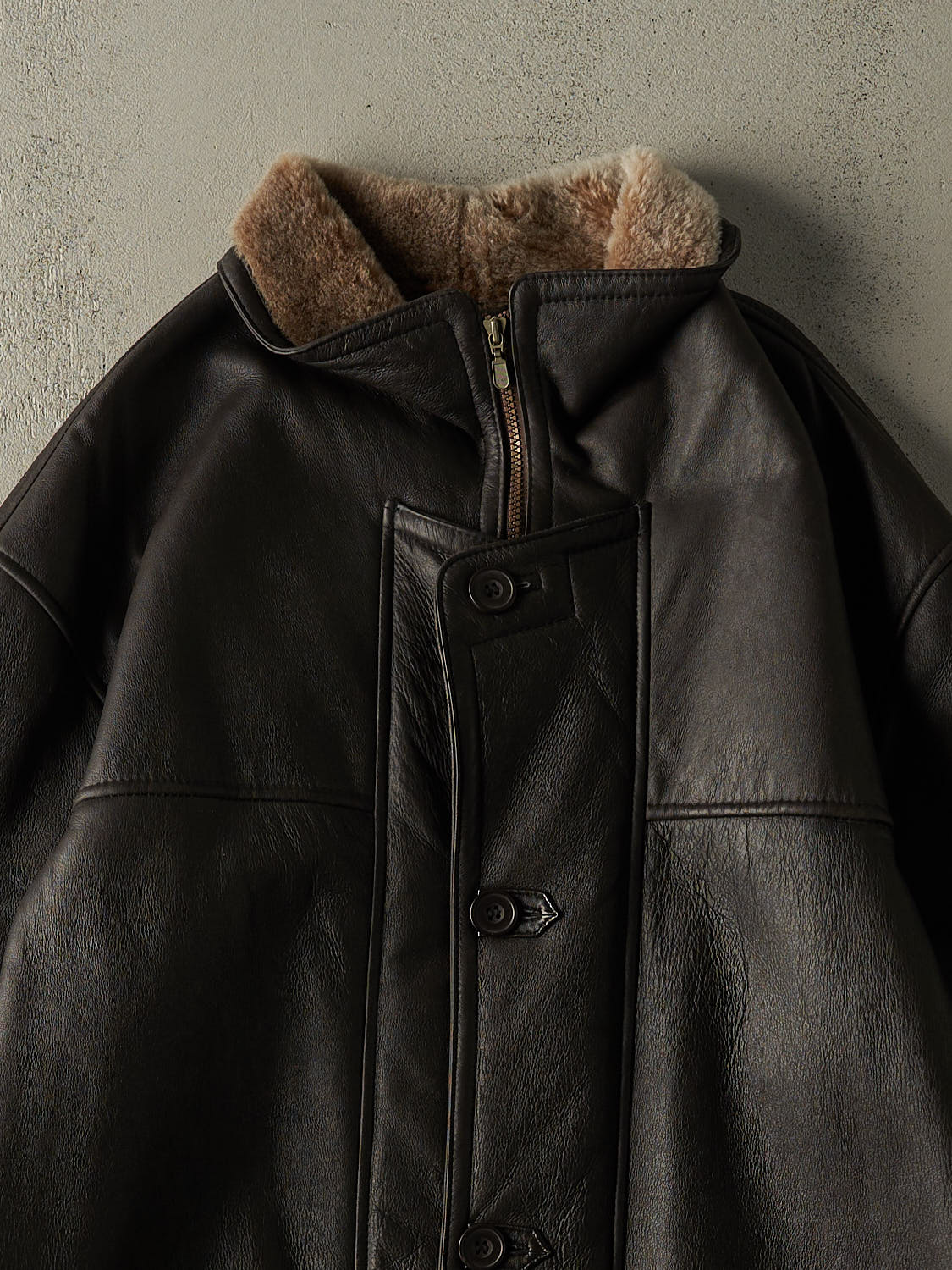 Vintage 90s Brown Sheep Skin Shearling Leather Jacket (L/XL)