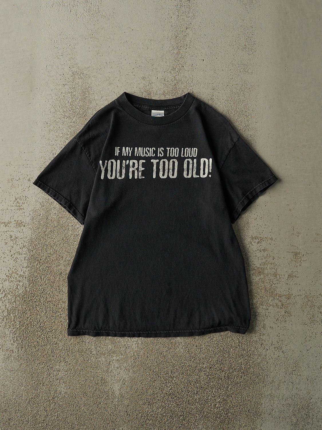 Vintage Y2K Black "If My Music Is Too Loud" Slogan Tee (S)