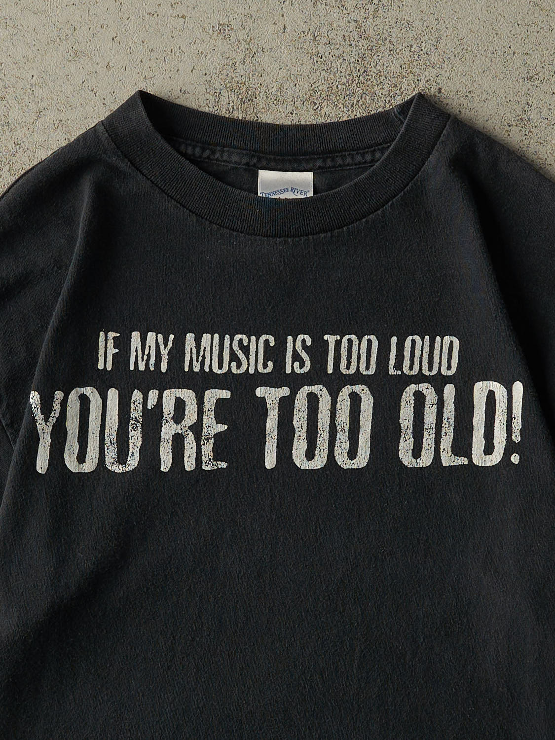 Vintage Y2K Black "If My Music Is Too Loud" Slogan Tee (S)