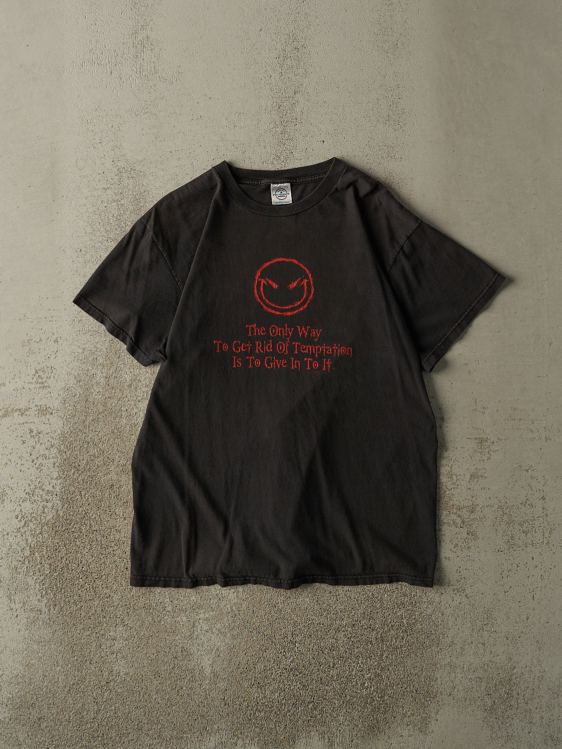 Vintage Y2K Black "Temptation" Slogan Tee (L)