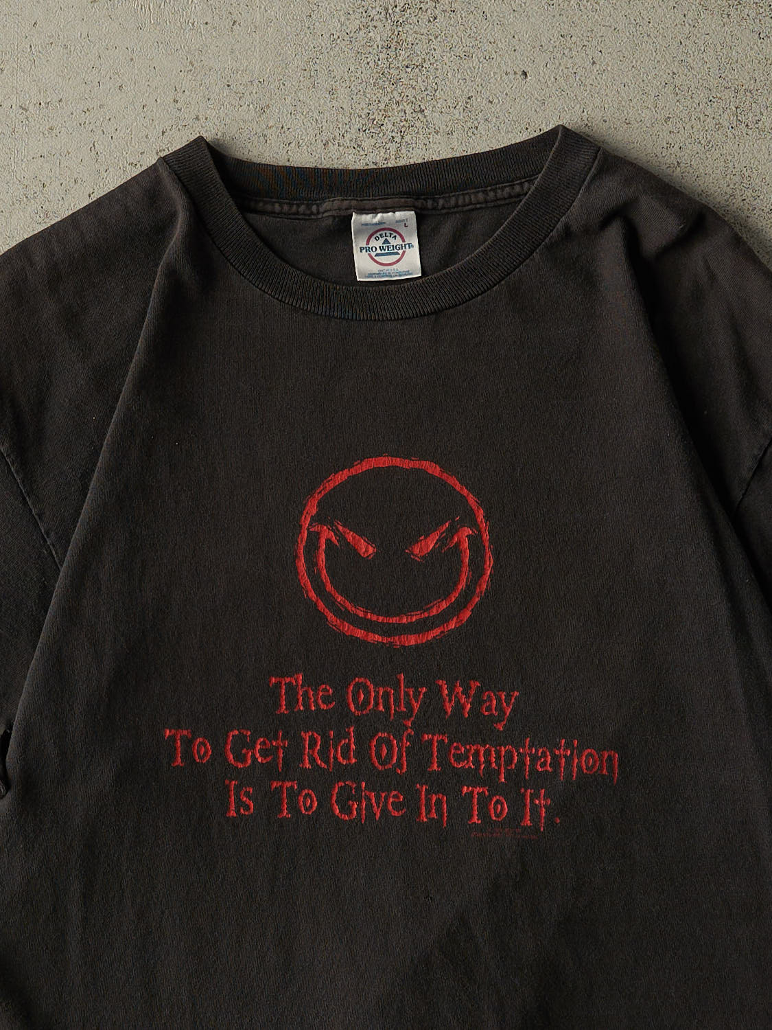 Vintage Y2K Black "Temptation" Slogan Tee (L)