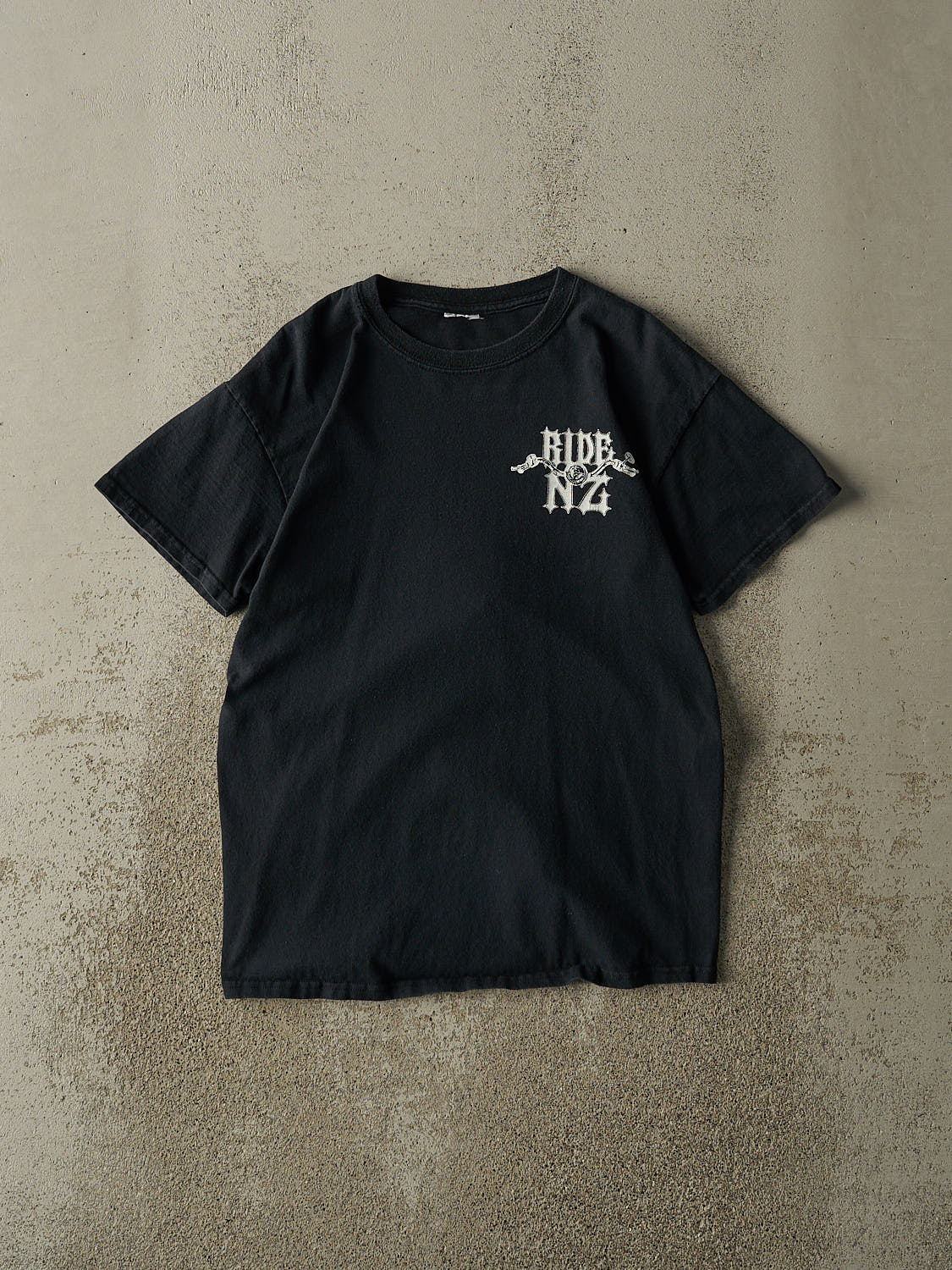 Vintage Y2K Faded Black New Zealand Biker Tee (S)