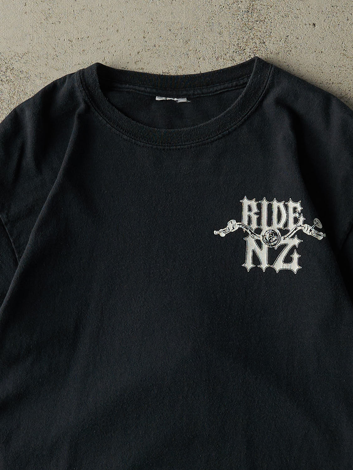Vintage Y2K Faded Black New Zealand Biker Tee (S)