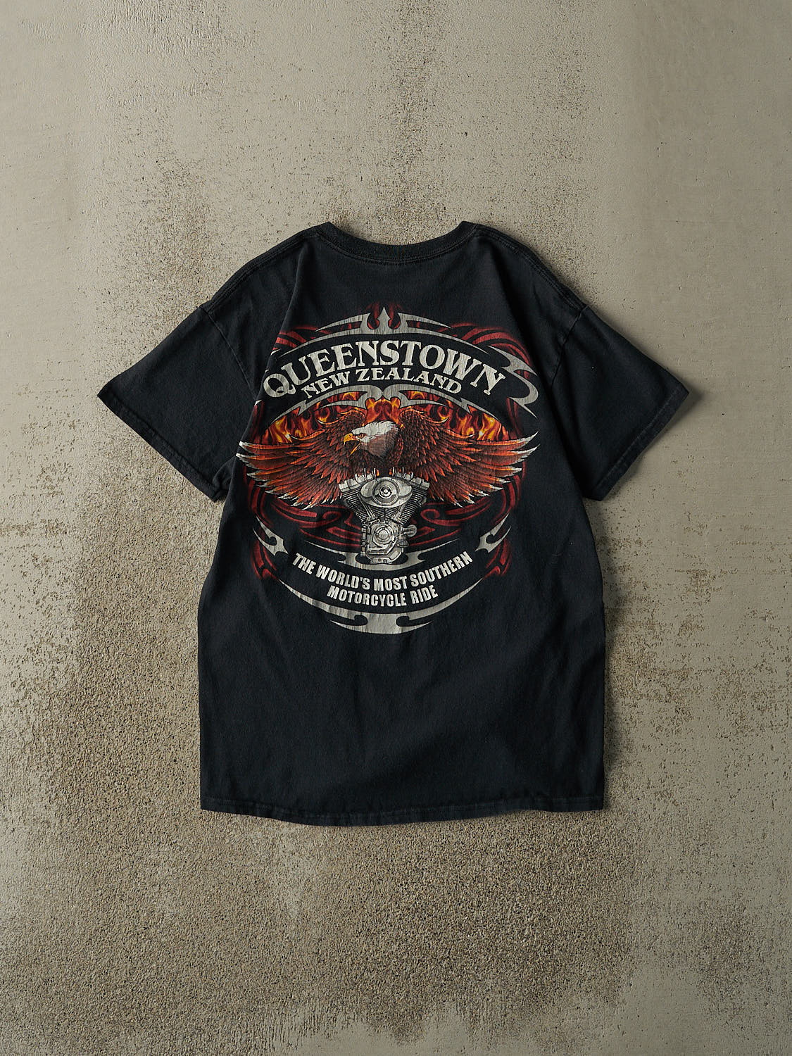Vintage Y2K Faded Black New Zealand Biker Tee (S)