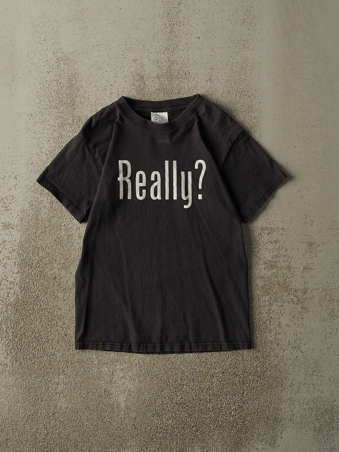 Vintage Y2K Black "Really?" Slogan Tee (XS)