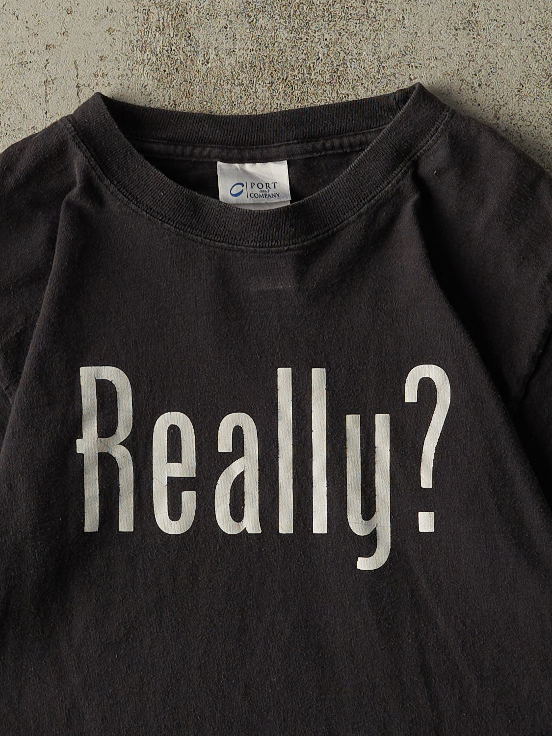 Vintage Y2K Black "Really?" Slogan Tee (XS)