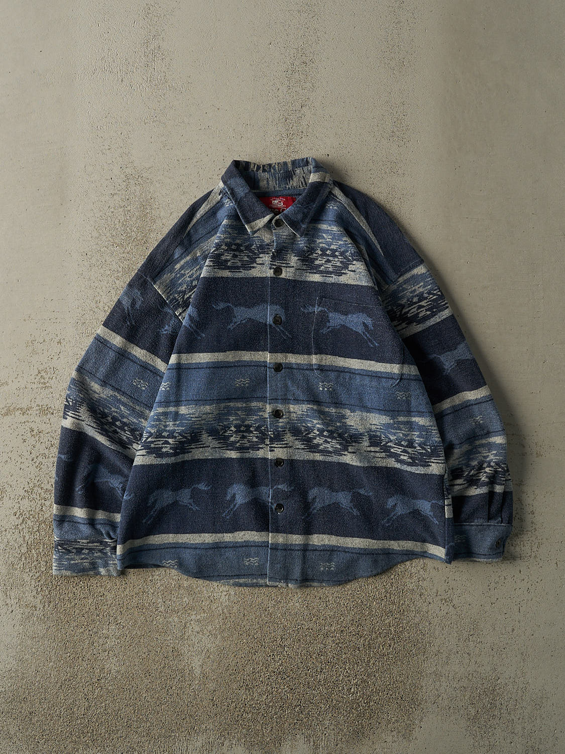 Vintage 80s Blue Horse Button Up (M/L)