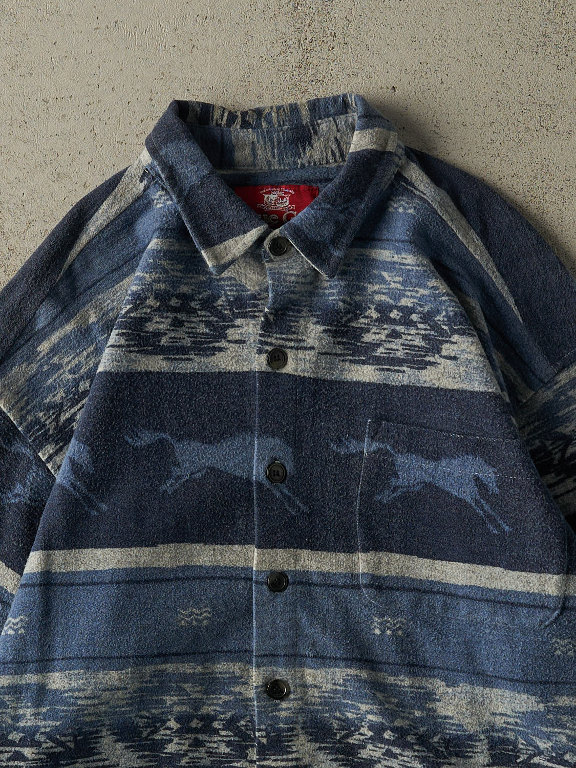Vintage 80s Blue Horse Button Up (M/L)