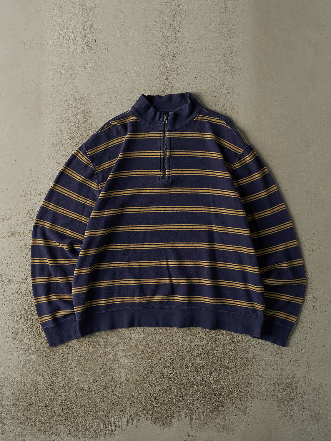 Vintage 90s Navy Blue & Yellow Quarter Zip Long Sleeve (L/XL)