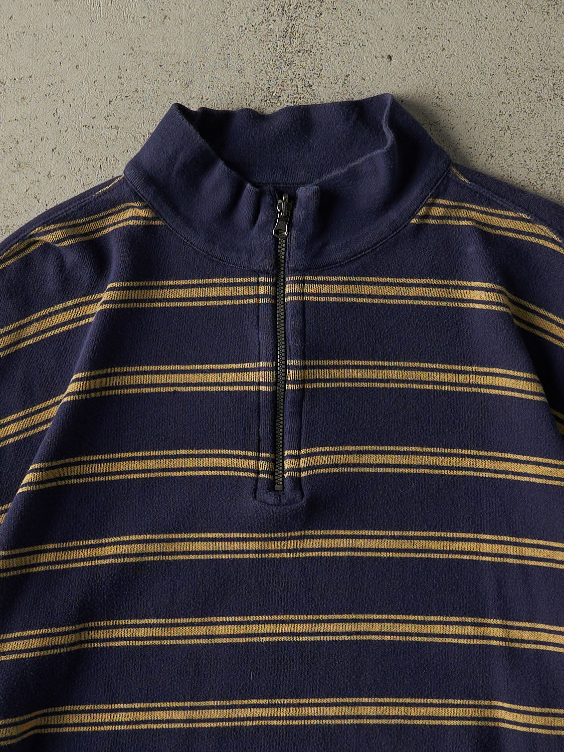 Vintage 90s Navy Blue & Yellow Quarter Zip Long Sleeve (L/XL)