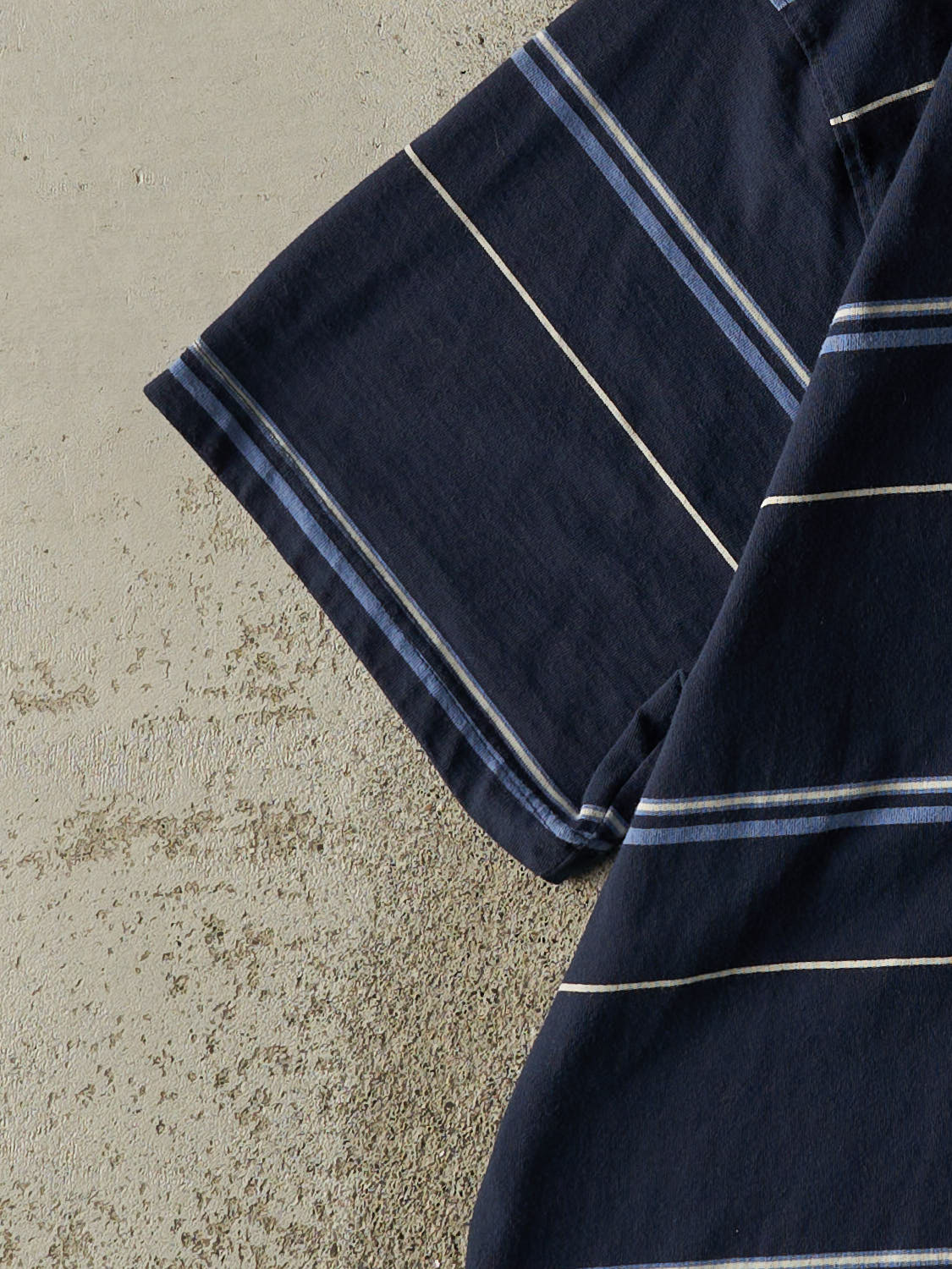 Vintage 90s Navy Blue & White Striped Pocket Tee (XL)