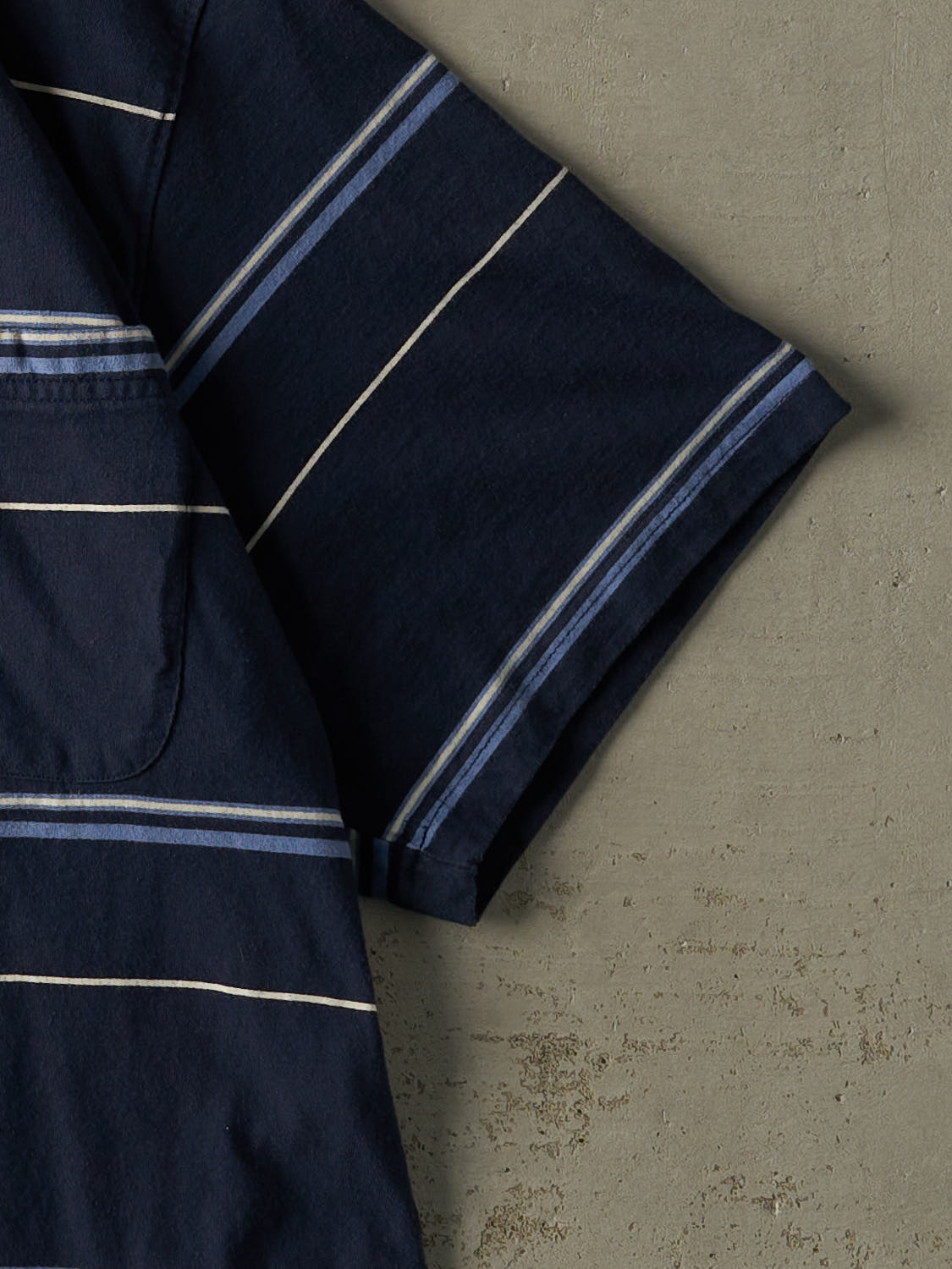 Vintage 90s Navy Blue & White Striped Pocket Tee (XL)