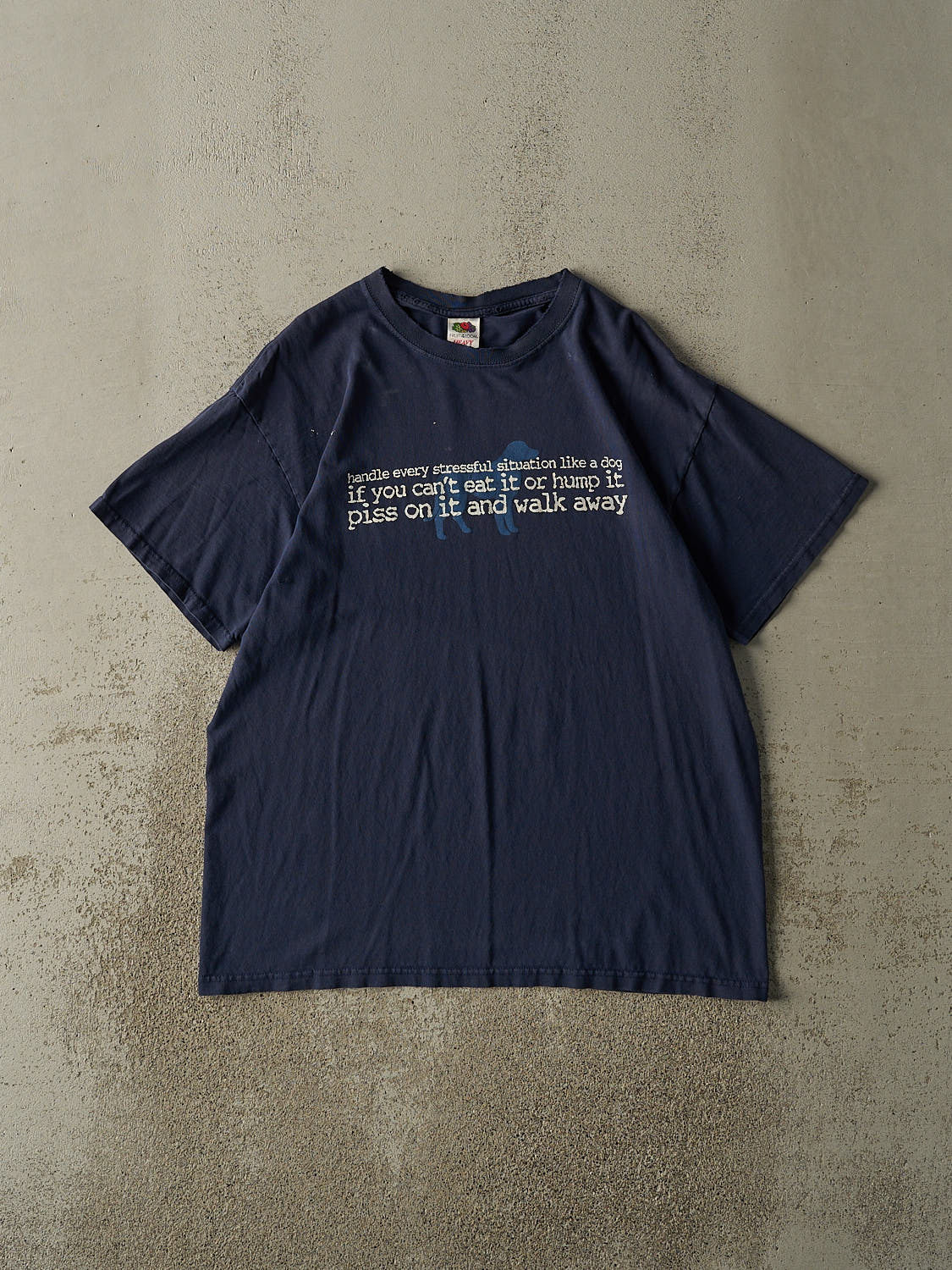 Vintage Y2K Navy Blue "Like A Dog" Slogan Tee (L/XL)