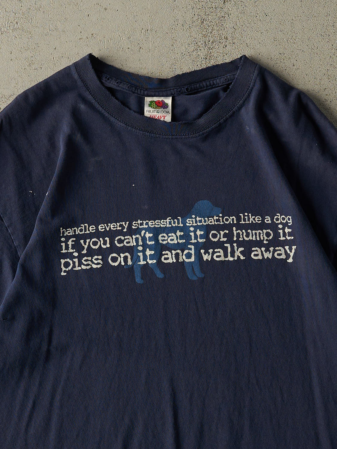 Vintage Y2K Navy Blue "Like A Dog" Slogan Tee (L/XL)