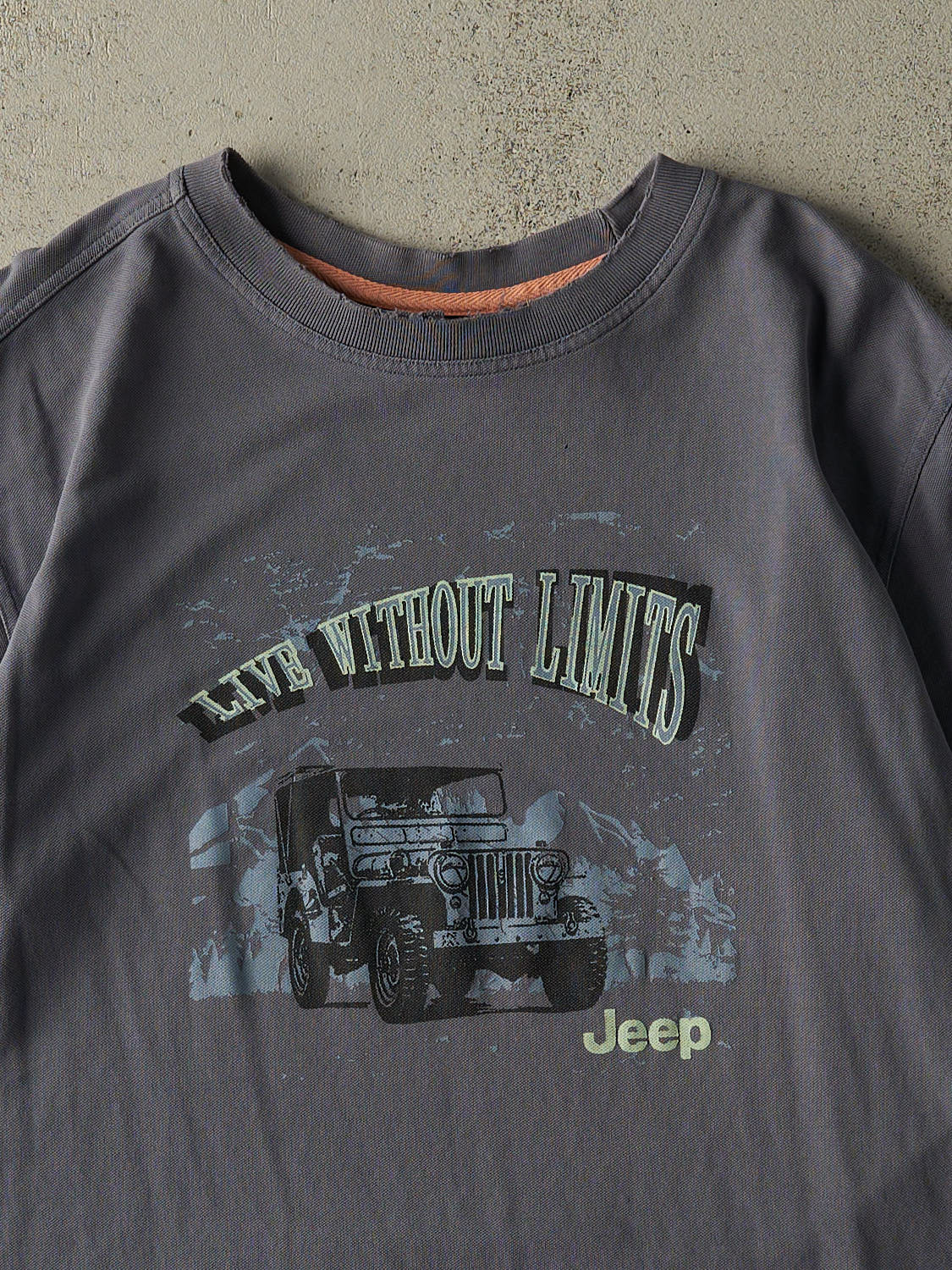 Vintage Y2K Slate Blue Jeep Textured Tee (L)