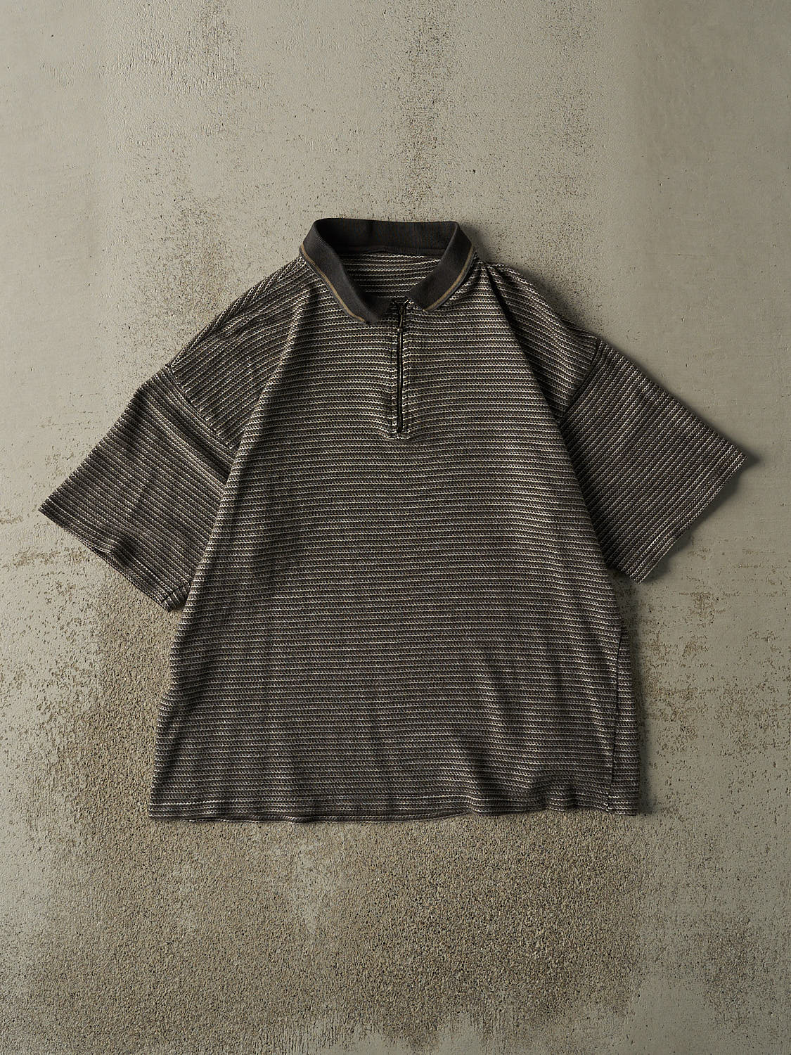 Vintage 90s Green Textured Quarter Zip Knit Tee (M)