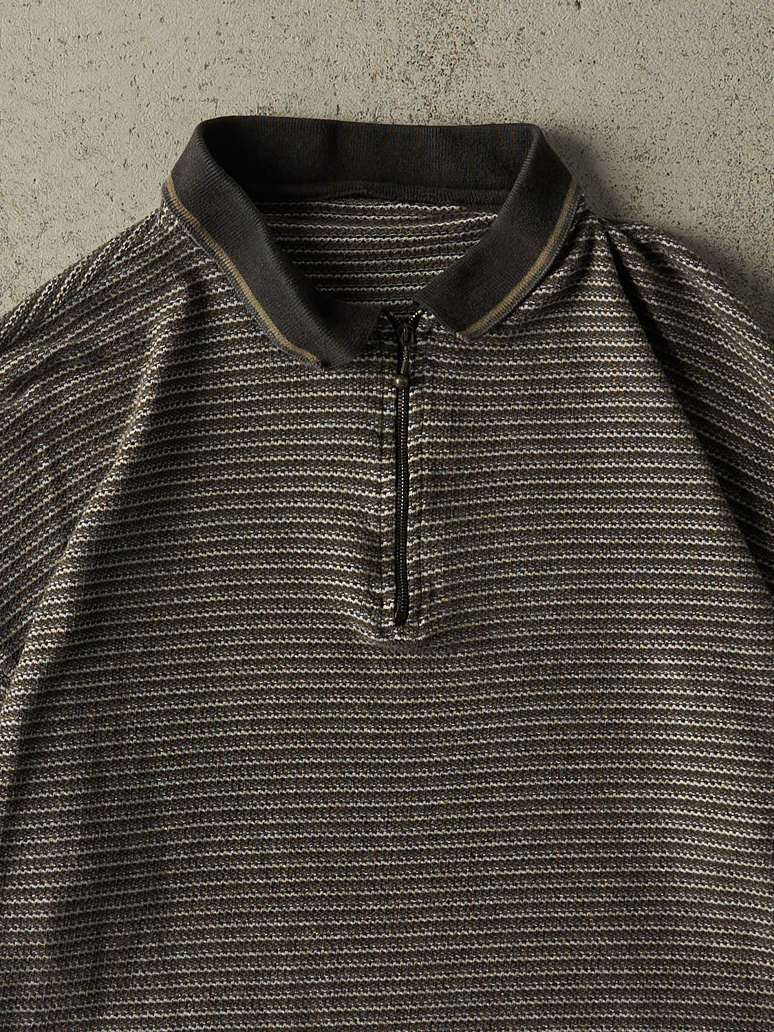 Vintage 90s Green Textured Quarter Zip Knit Tee (M)