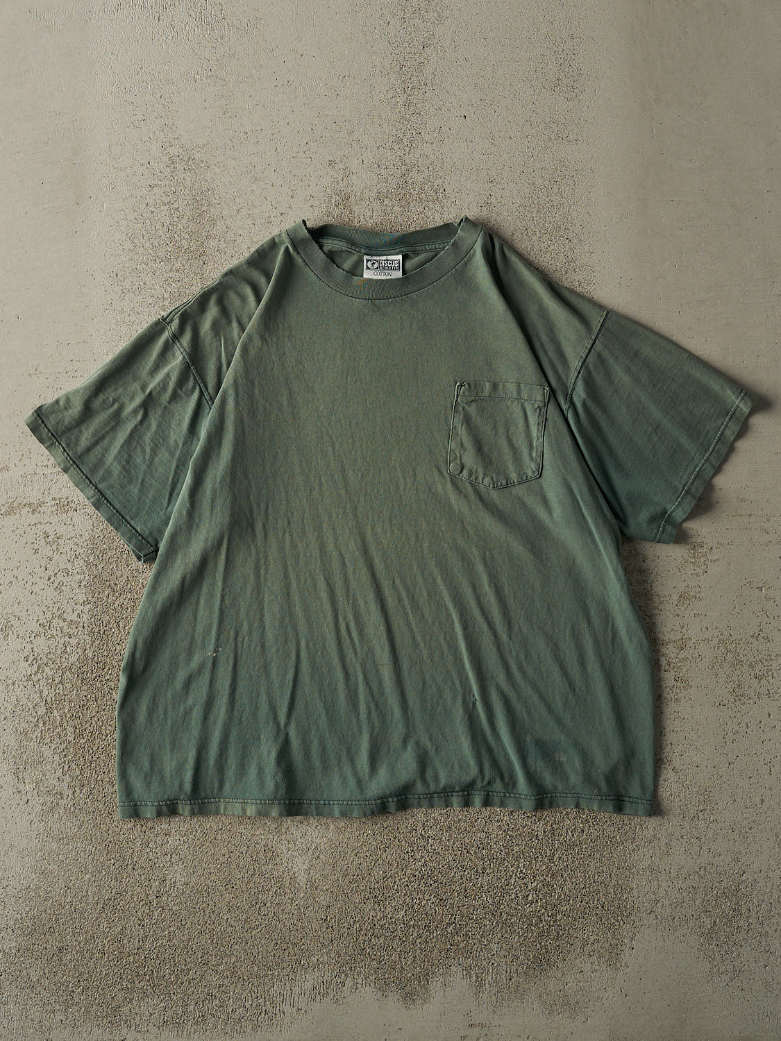 Vintage 90s Sun Faded Green Discus Athletic Blank Pocket Tee (L/XL)