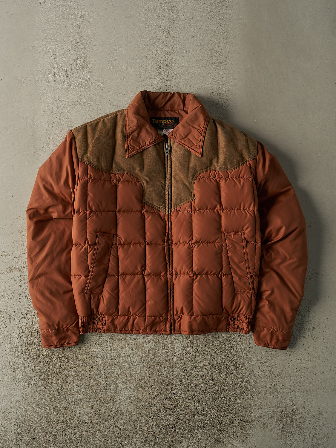 Vintage 70s Burnt Orange Western Style Puffer Jacket (L/XL)