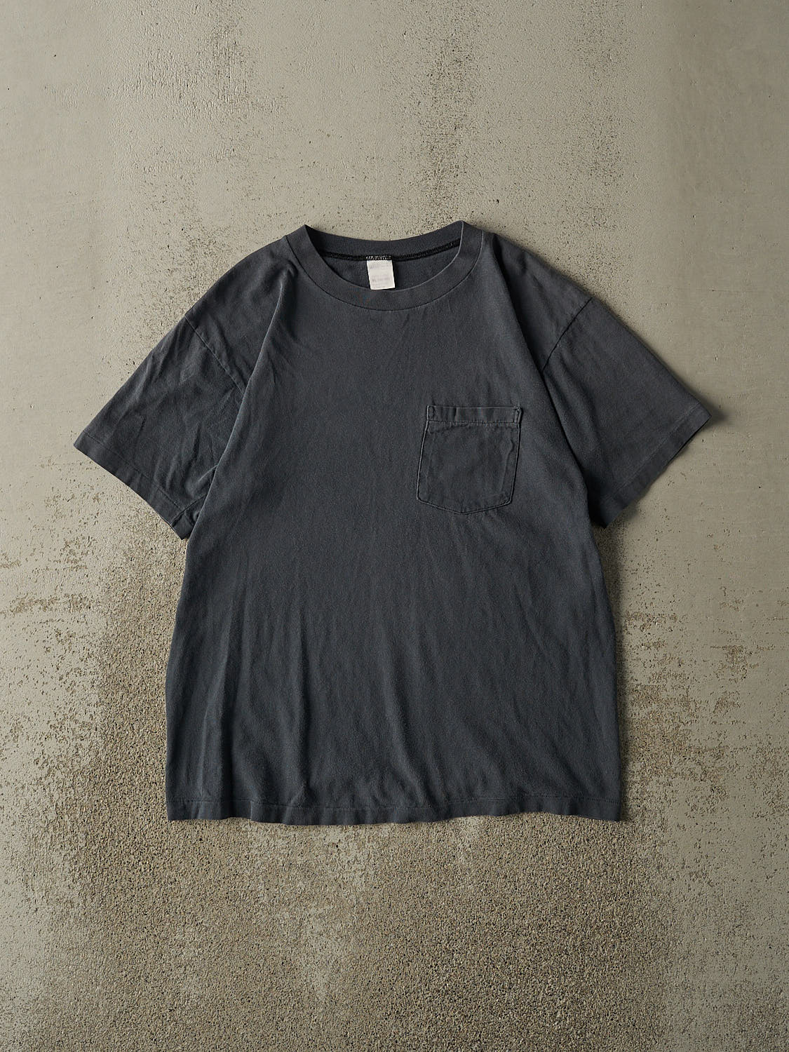 Vintage 80s Charcoal Grey Blank Single Stitch Pocket Tee (M)