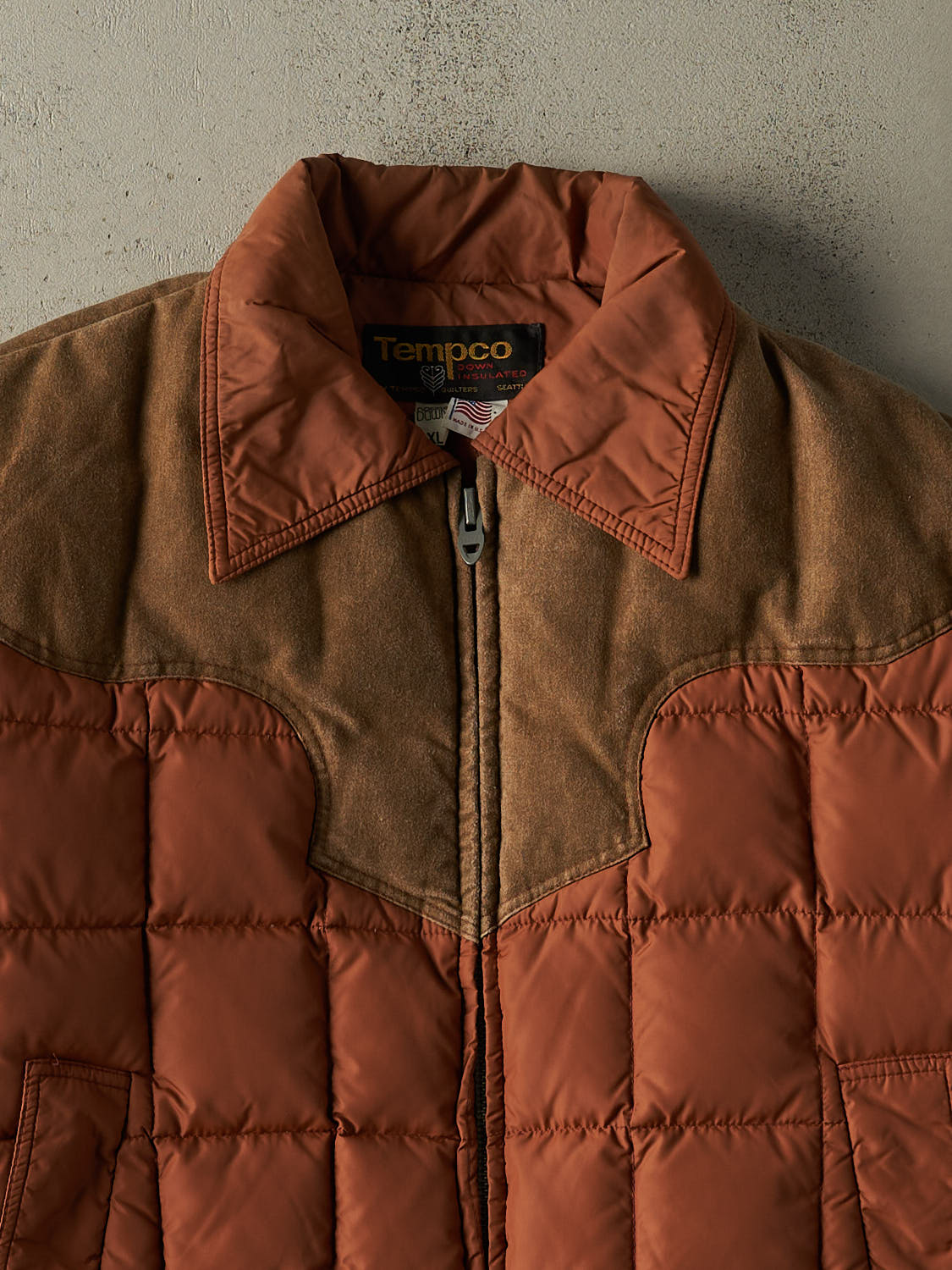 Vintage 70s Burnt Orange Western Style Puffer Jacket (L/XL)