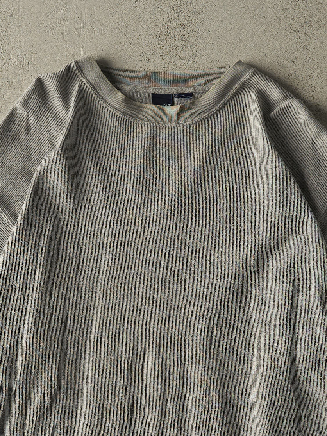 Vintage Y2K Grey Striped Thermal Long Sleeve (XL/XXL)