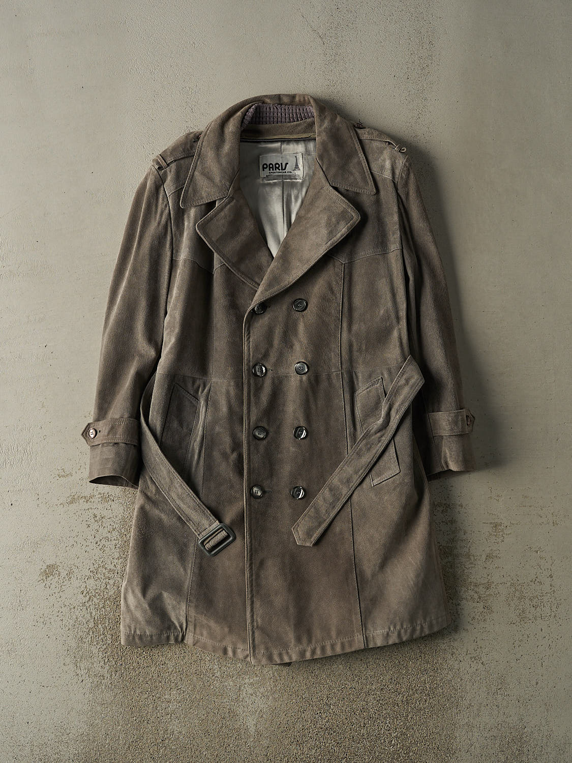 Vintage 90s Grey Suede Trench Coat (L/XL)