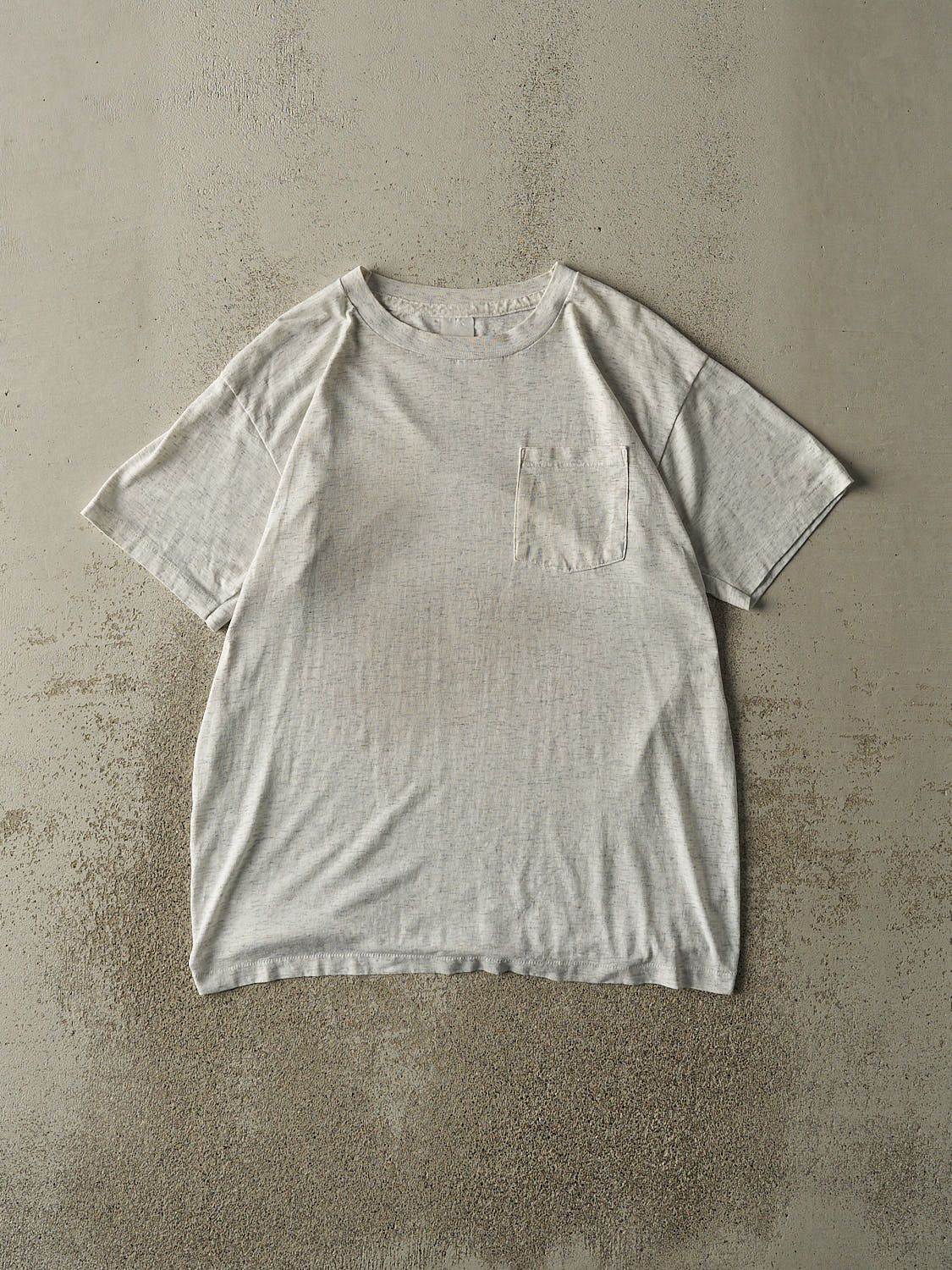 Vintage 80s Heather Grey Blank Single Stitch Pocket Tee (L/XL)