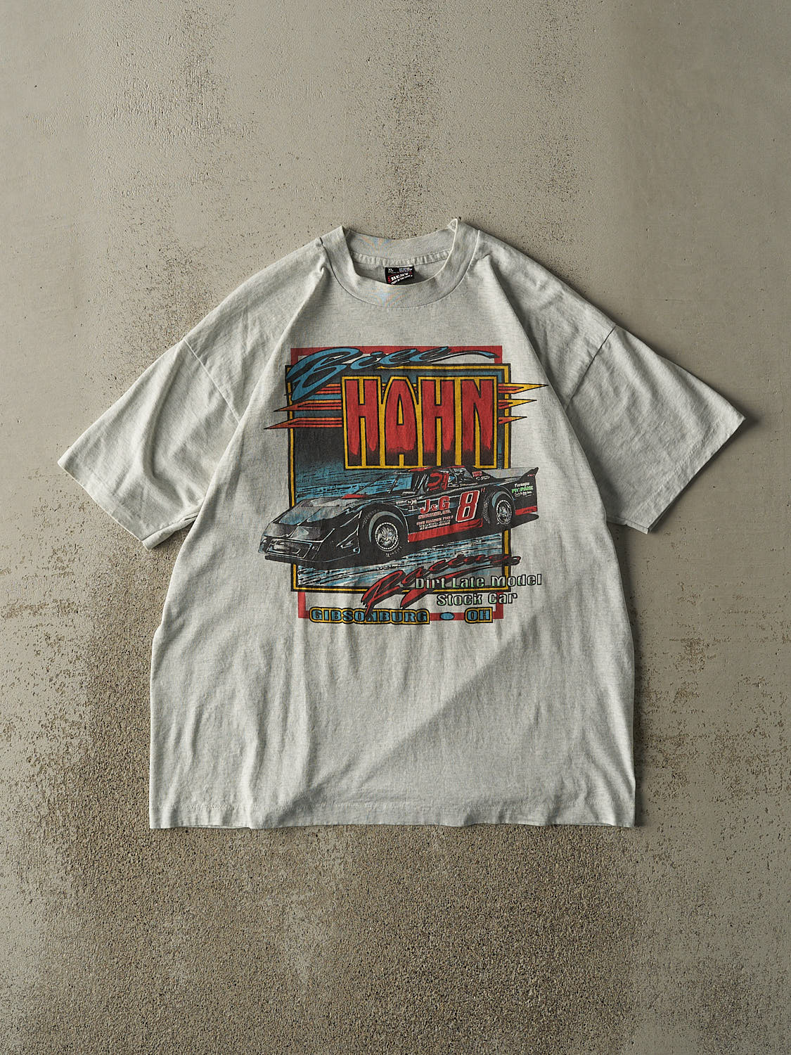 Vintage 80s Heather Grey Bill Hahn Racing Single Stitch Tee (L/XL)