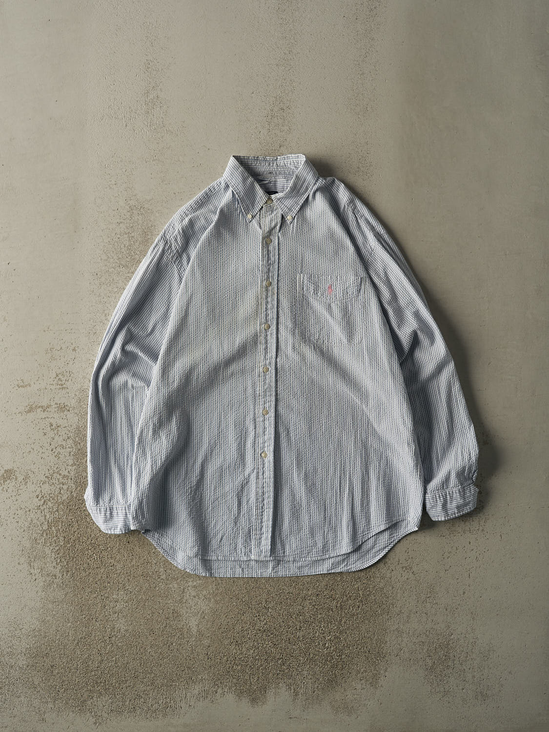 Vintage 90s Blue & White Polo Ralph Lauren Embroidered Long Sleeve Button Up (XL/XXL)