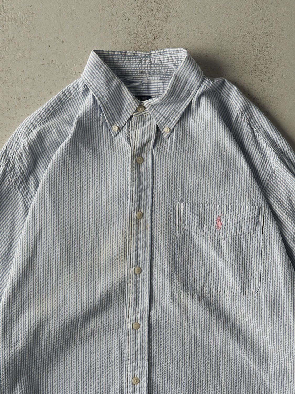 Vintage 90s Blue & White Polo Ralph Lauren Embroidered Long Sleeve Button Up (XL/XXL)