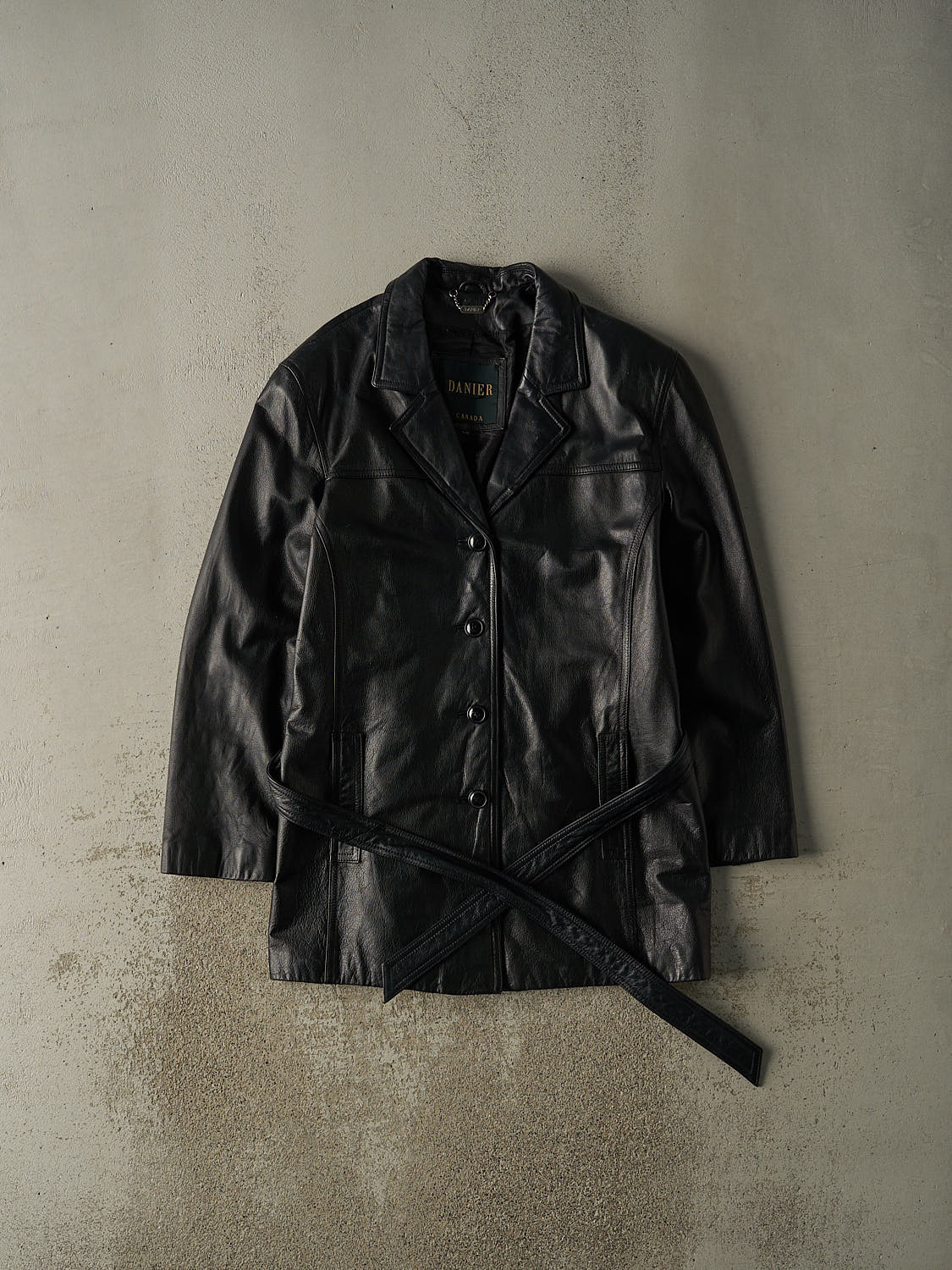 Vintage 90s Black Danier Leather Trench Coat (M/L)