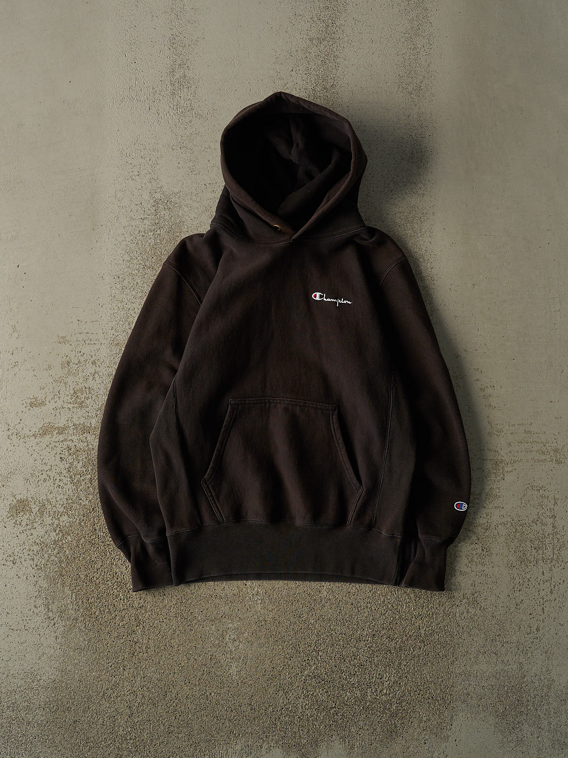 Vintage 90s Faded Black Champion Reverse Weave Embroidered Hoodie (S/M)
