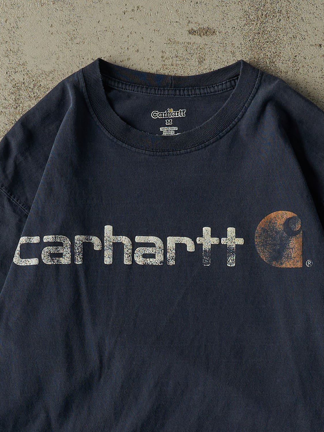 Vintage Y2K Navy Blue Carhartt Logo Long Sleeve (M/L)