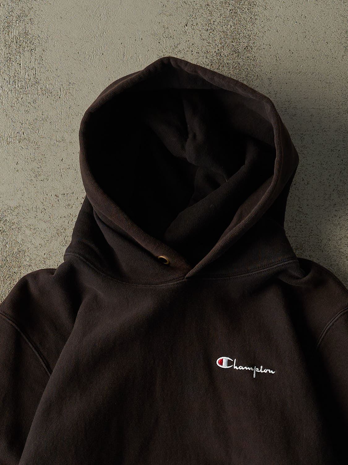 Vintage 90s Faded Black Champion Reverse Weave Embroidered Hoodie (S/M)