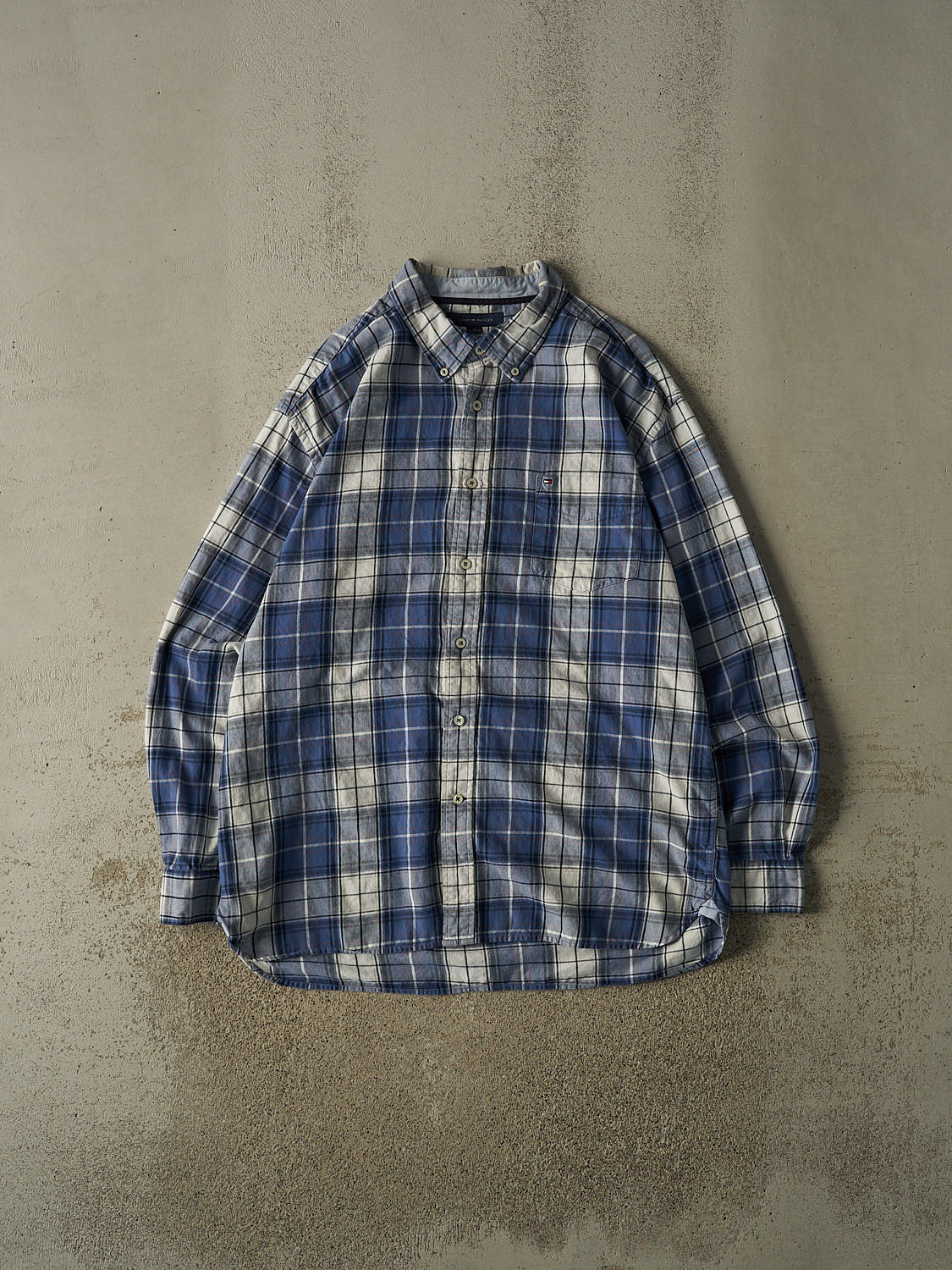 Vintage Y2K Blue Tommy Hilfiger Flannel Button Up Long Sleeve (XL/XXL)