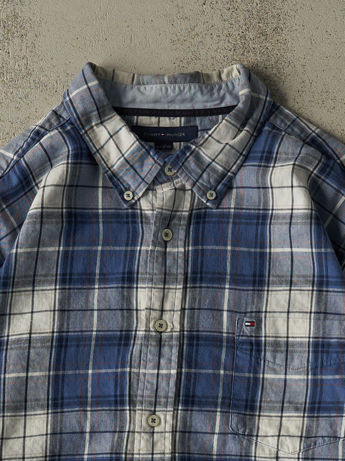 Vintage Y2K Blue Tommy Hilfiger Flannel Button Up Long Sleeve (XL/XXL)